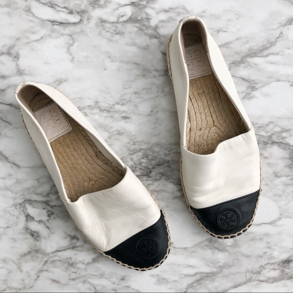 Tory Burch White and Black Espadrilles
